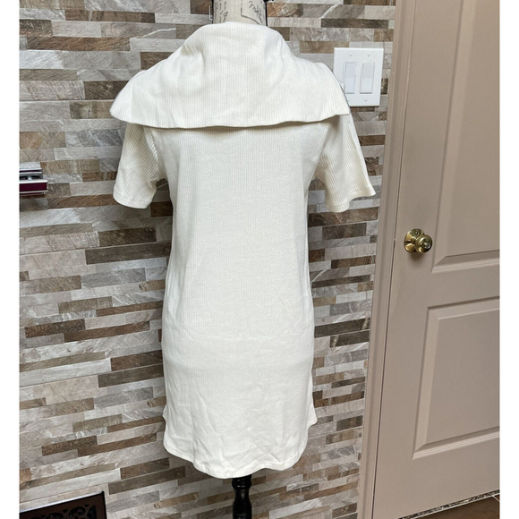 Zara mini t-shirt dress high collar rib knit ivory cream new casual Sz S - Picture 5 of 12